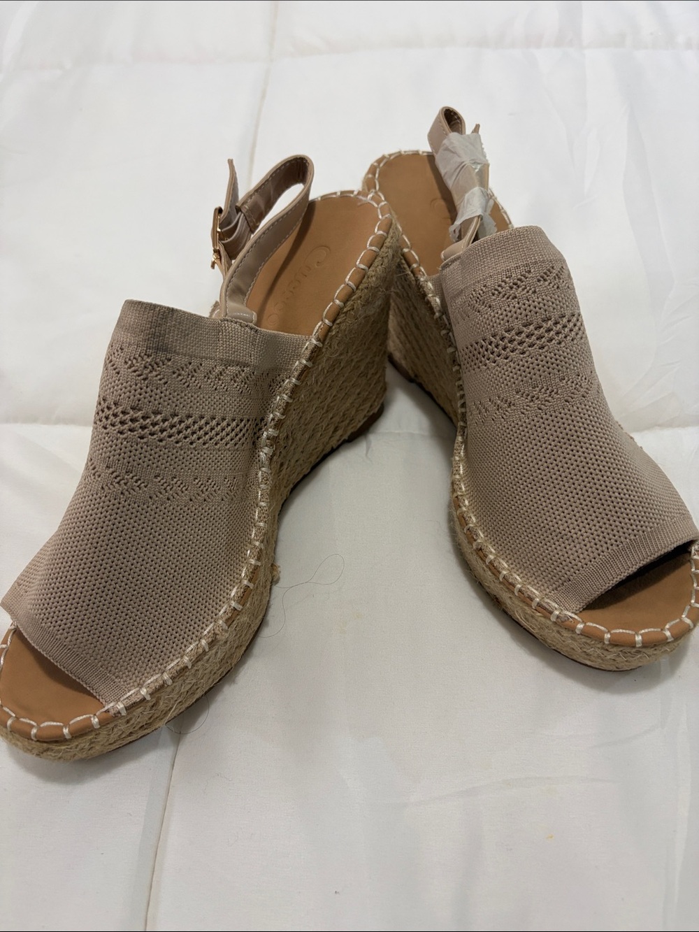 Knit Espadrille Wedge Slingback Heels - Taupe